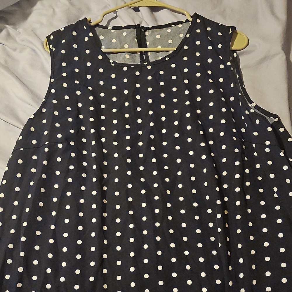 Navy Polka Dot Sleeveless Dress